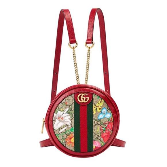 Gucci Red Ophidia Supreme GG Canvas Floral Round Chain Strap Mini Backpack - Picture 3 of 13